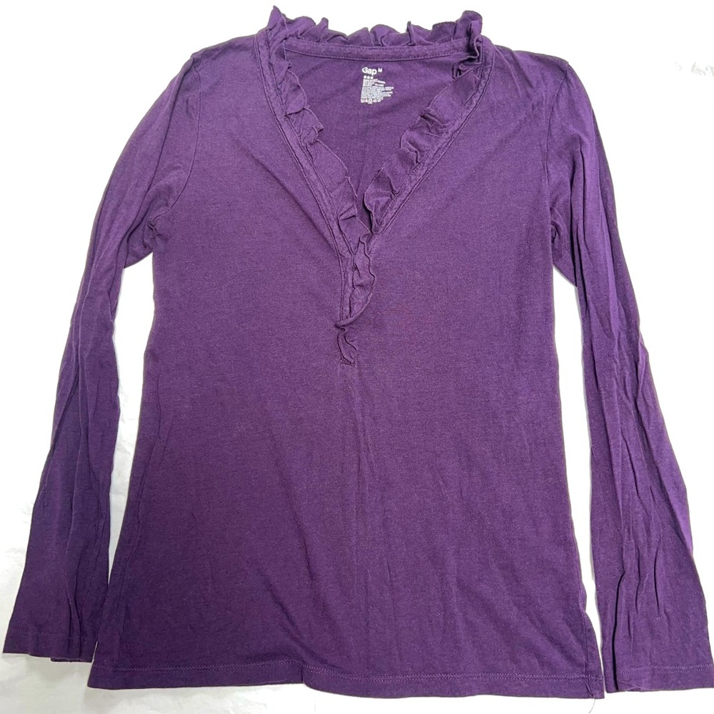 GAP eggplant ruffled henley long sleeve shirt